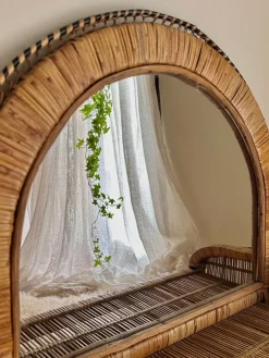 Pamono Woven Rattan and Wicker Shelf Mirror in the style of Emmanuelle, Spain, 1970s> Mirrors