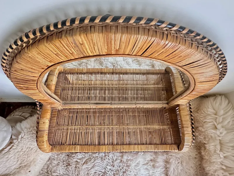 Pamono Woven Rattan and Wicker Shelf Mirror in the style of Emmanuelle, Spain, 1970s> Mirrors