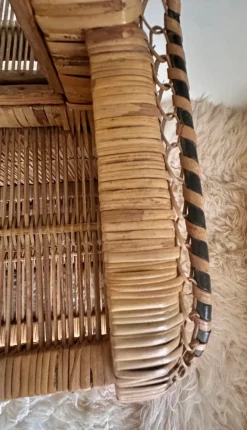Pamono Woven Rattan and Wicker Shelf Mirror in the style of Emmanuelle, Spain, 1970s><noscript><img width=