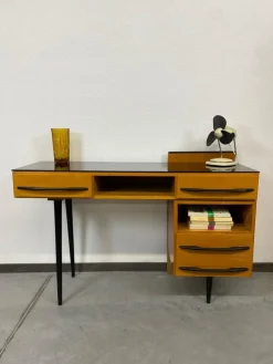 Pamono Writing Desk with Cabinet by Mojmír Požár for Up Závody Bučovice, 1960s, Set of 2><noscript><img width=