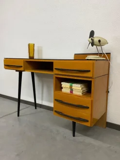 Pamono Writing Desk with Cabinet by Mojmír Požár for Up Závody Bučovice, 1960s, Set of 2><noscript><img width=