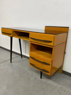 Pamono Writing Desk with Cabinet by Mojmír Požár for Up Závody Bučovice, 1960s, Set of 2><noscript><img width=