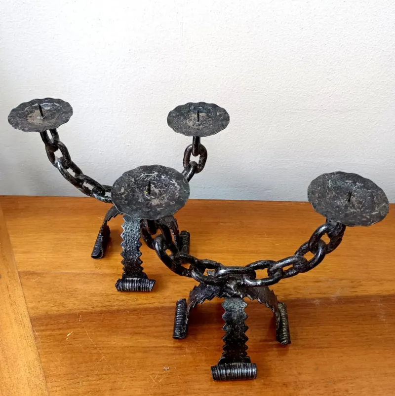Discount Pamono Wrought Iron Chain Candlesticks, Spain, 1970s, Set of 2