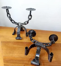 Discount Pamono Wrought Iron Chain Candlesticks, Spain, 1970s, Set of 2
