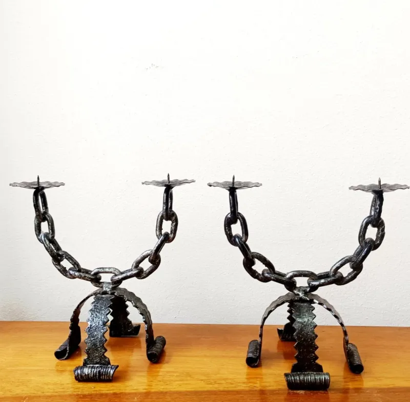 Discount Pamono Wrought Iron Chain Candlesticks, Spain, 1970s, Set of 2