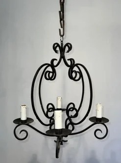 Pamono Wrought Iron Chandelier with 4 Light Arms><noscript><img width=