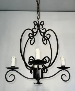 Pamono Wrought Iron Chandelier with 4 Light Arms><noscript><img width=