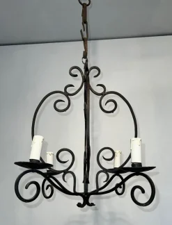 Pamono Wrought Iron Chandelier with 4 Light Arms><noscript><img width=