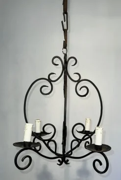 Pamono Wrought Iron Chandelier with 4 Light Arms><noscript><img width=
