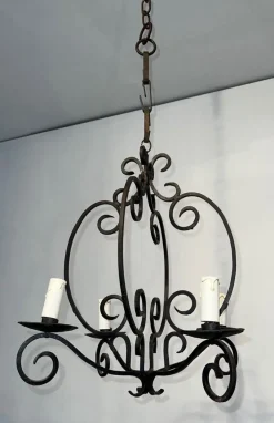 Pamono Wrought Iron Chandelier with 4 Light Arms><noscript><img width=