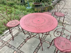 Pamono Wrought Iron Garden Table and Chairs, 1940s, Set of 5><noscript><img width=