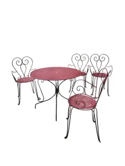 Pamono Wrought Iron Garden Table and Chairs, 1940s, Set of 5><noscript><img width=