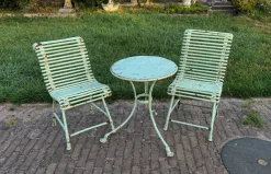 Pamono Wrought Iron Garden Table and Chairs from Arras, 1890s, Set of 3><noscript><img width=
