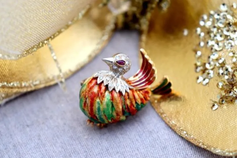 New Pamono Yellow and White Gold Brooch with Diamonds