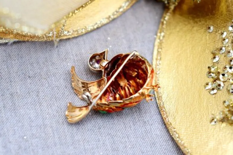 New Pamono Yellow and White Gold Brooch with Diamonds
