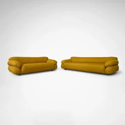 Hot Pamono Yellow Bouclé Sesann Sofas by Gianfranco Frattini for Cassina, 1970s, Set of 2