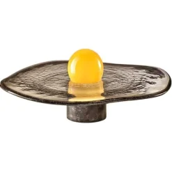 Outlet Pamono Yellow Glass Sphere on Swirling Marbled Smokey Grey Glass Base by Aina Kari