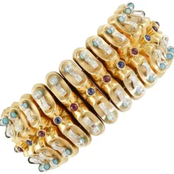 Best Pamono Yellow Gold Band Bracelet with Rubies and Blue Sapphires