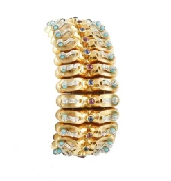 Best Pamono Yellow Gold Band Bracelet with Rubies and Blue Sapphires
