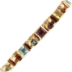 Outlet Pamono Yellow Gold Bracelet with Diamonds and Amethysts