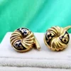 Pamono Yellow Gold Button-Shaped Cufflinks with Enamelled Applications, Set of 2> Cufflinks
