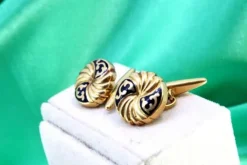 Pamono Yellow Gold Button-Shaped Cufflinks with Enamelled Applications, Set of 2> Cufflinks