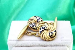 Pamono Yellow Gold Button-Shaped Cufflinks with Enamelled Applications, Set of 2><noscript><img width=
