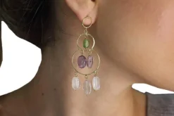 Pamono Yellow Gold Chandelier Earrings, Set of 2