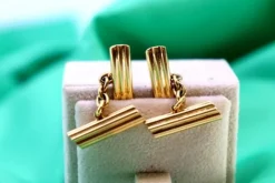 Pamono Yellow Gold Cufflinks with Tree Trunk-Shaped Reliefs, Set of 2> Cufflinks