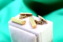 Pamono Yellow Gold Cufflinks with Tree Trunk-Shaped Reliefs, Set of 2><noscript><img width=