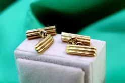 Pamono Yellow Gold Cufflinks with Tree Trunk-Shaped Reliefs, Set of 2><noscript><img width=