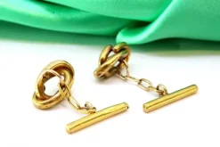 Clearance Pamono Yellow Gold Cufflinks with Intertwined Link-Shaped Windings, Set of 2