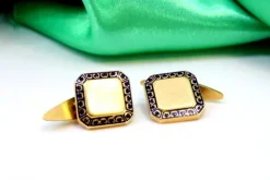 Pamono Yellow Gold Cufflinks with Enamelled Applications, Set of 2> Cufflinks