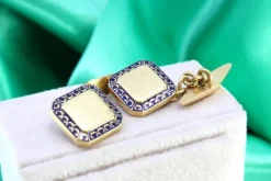 Pamono Yellow Gold Cufflinks with Enamelled Applications, Set of 2><noscript><img width=