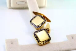Pamono Yellow Gold Cufflinks with Enamelled Applications, Set of 2><noscript><img width=