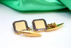 Pamono Yellow Gold Cufflinks with Enamelled Applications, Set of 2><noscript><img width=