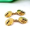 Pamono Yellow Gold Cufflinks with Three Gradient Bands, Set of 2> Cufflinks