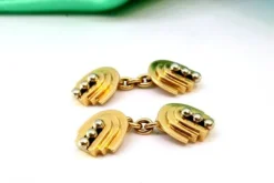 Pamono Yellow Gold Cufflinks with Three Gradient Bands, Set of 2> Cufflinks