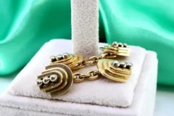 Pamono Yellow Gold Cufflinks with Three Gradient Bands, Set of 2><noscript><img width=