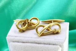 Pamono Yellow Gold Cufflinks with Bow-Shaped Wraps, Set of 2> Cufflinks