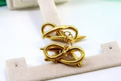 Pamono Yellow Gold Cufflinks with Bow-Shaped Wraps, Set of 2><noscript><img width=