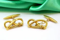 Pamono Yellow Gold Cufflinks with Bow-Shaped Wraps, Set of 2><noscript><img width=
