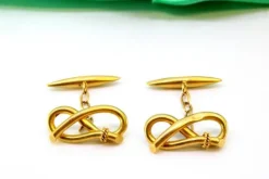 Pamono Yellow Gold Cufflinks with Bow-Shaped Wraps, Set of 2><noscript><img width=