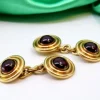 Pamono Yellow Gold Cufflinks with Garnets, Set of 2> Cufflinks