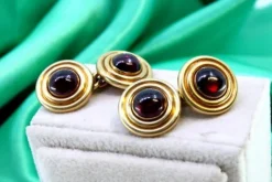 Pamono Yellow Gold Cufflinks with Garnets, Set of 2> Cufflinks