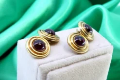 Pamono Yellow Gold Cufflinks with Garnets, Set of 2><noscript><img width=