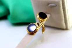 Clearance Pamono Yellow Gold Cufflinks with Circular Onyx and Surrounding Strips, Set of 2