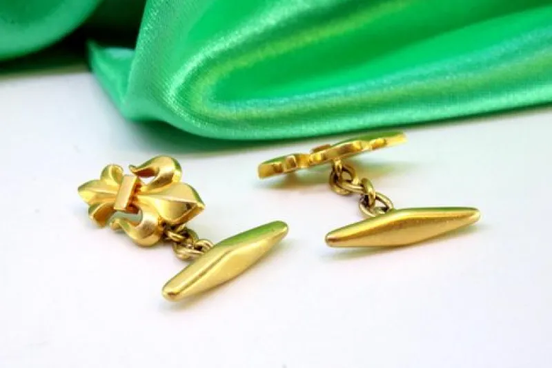 New Pamono Yellow Gold Fleur-De-Lis Cufflinks, Set of 2