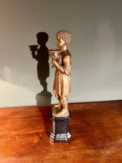 New Pamono Youth Candlesticks in Brass on Black Porcelain Bases, 1920s, Set of 2