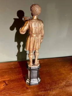 New Pamono Youth Candlesticks in Brass on Black Porcelain Bases, 1920s, Set of 2